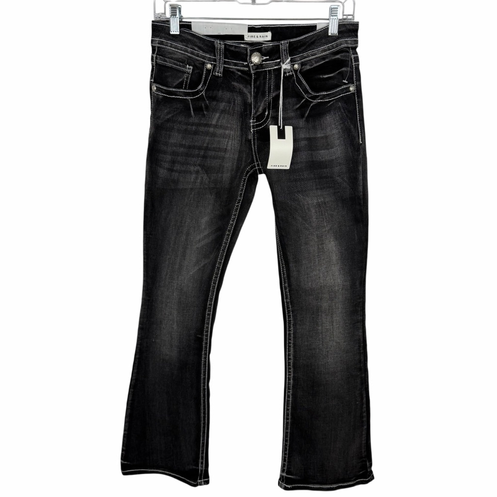 Fire & Rain Y2K Coquette Bootcut Jeans Size 9 Black Rhinestone Cross Pockets NWT - Picture 2 of 14